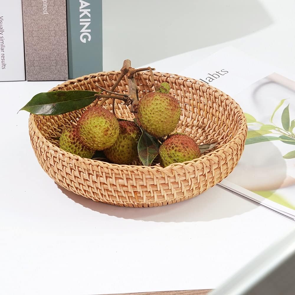 Small Round Keys Basket for Entryway Woven Baskets for Organizing Tabletop Decorative Wicker