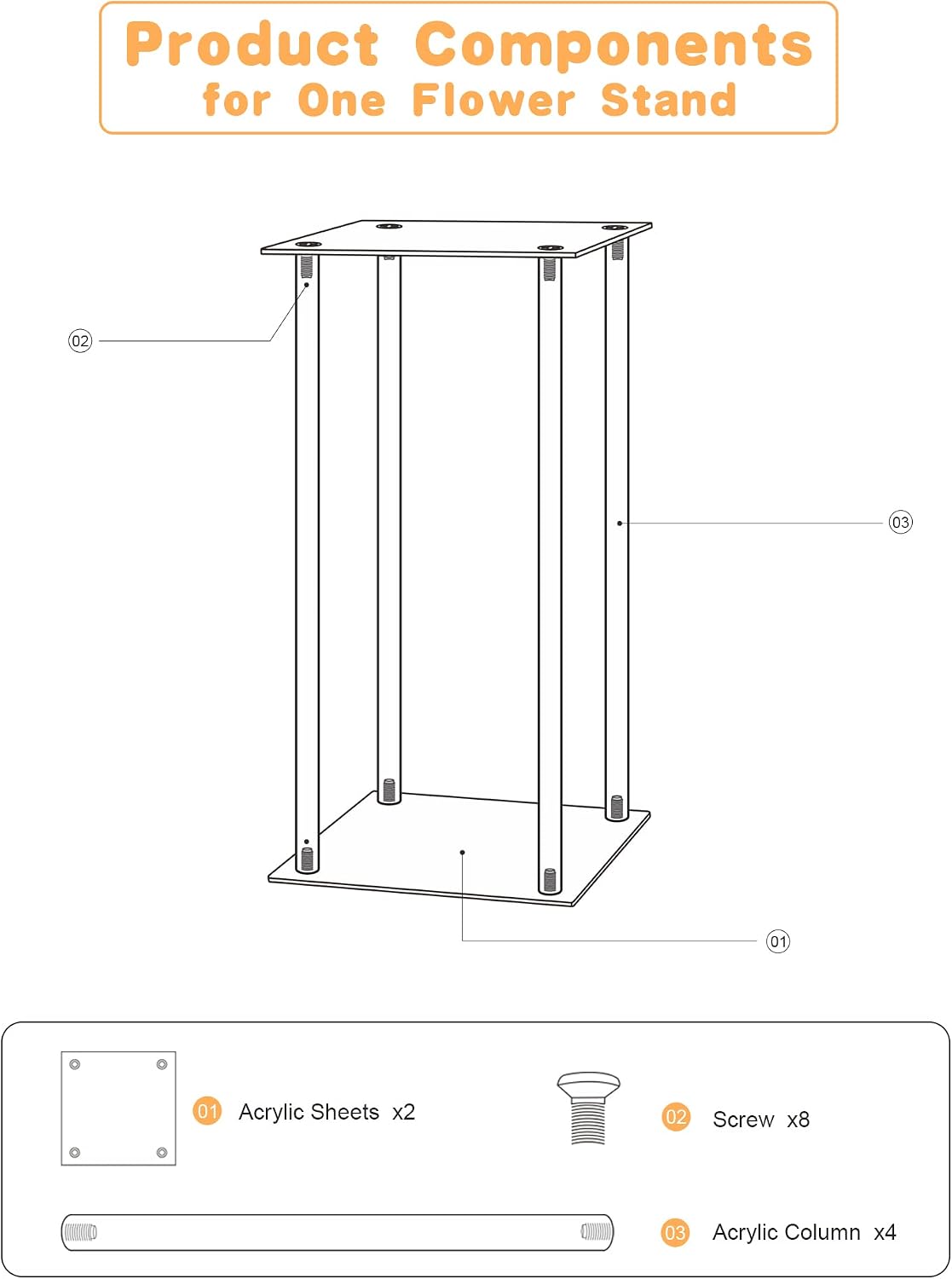 YALLOVE 2-Pack 15.75-Inch Clear Acrylic Flower Stands | Pedestal Centerpieces for Wedding, Baby Shower and Birthday