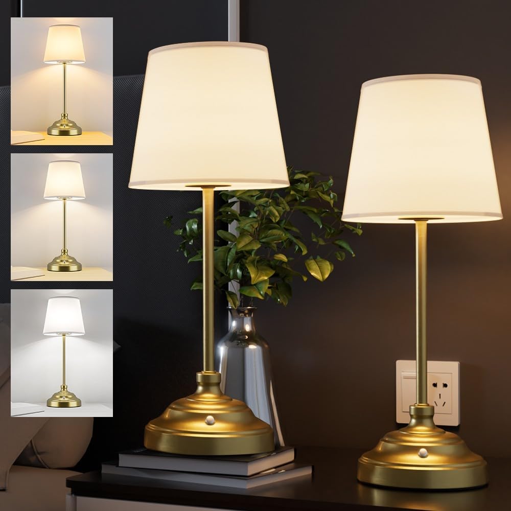 Aipsun Cordless Table Lamp, 2 Packs Gold Rechargeable Desk Lamp with 6000mAh Battery Operated,Bedside Lamps for Night