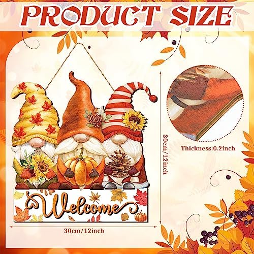 Boao Gnome Fall Welcome Door Hanger, Gnome Maple Leaf Wooden Sign Decor