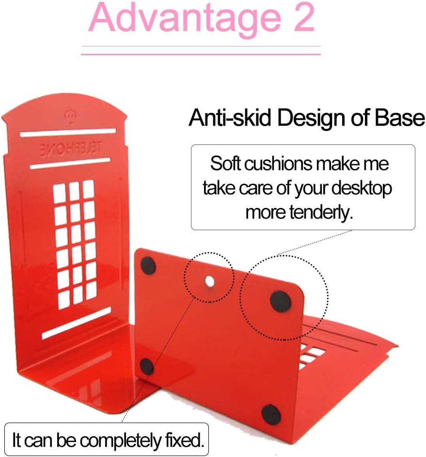 Metal Bookends / Book Ends / Red / Set of 4