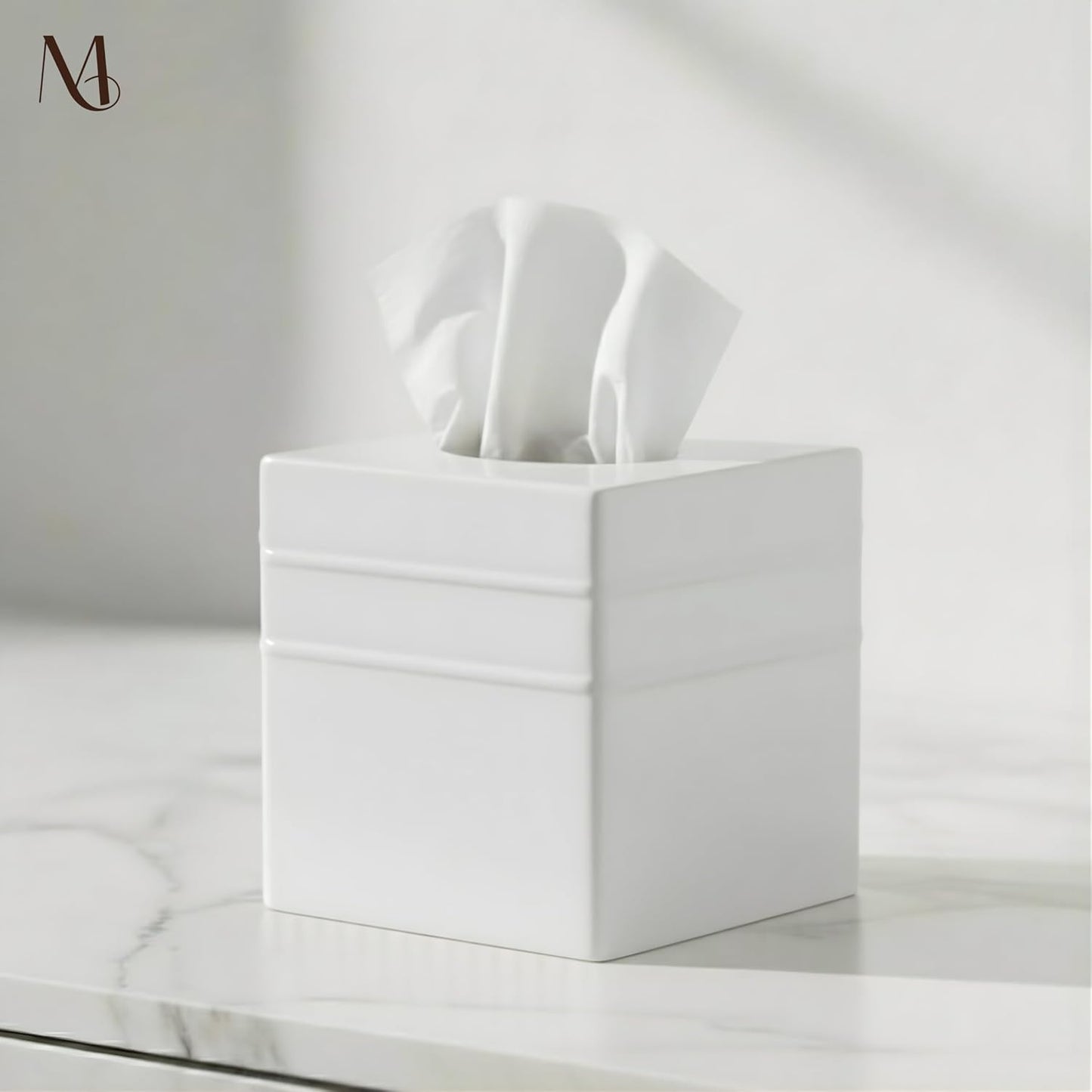 Handcrafted White Metal Tissue Holder Box / Border Embossed / Classic White