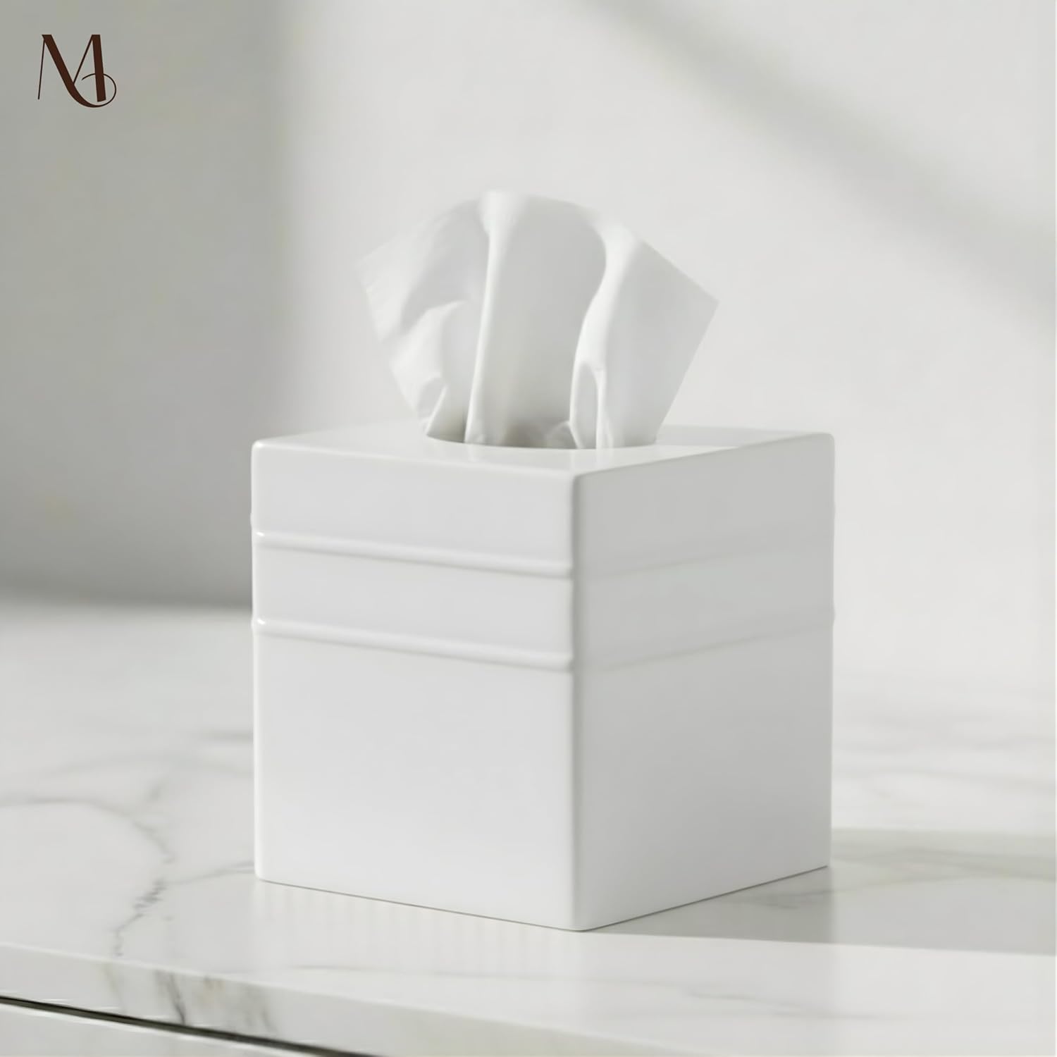 Handcrafted White Metal Tissue Holder Box / Border Embossed / Classic White