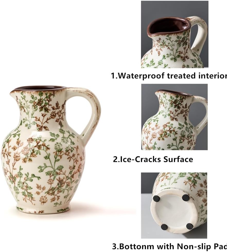 Ceramic Vase / Vintage Vase / Green and Beige