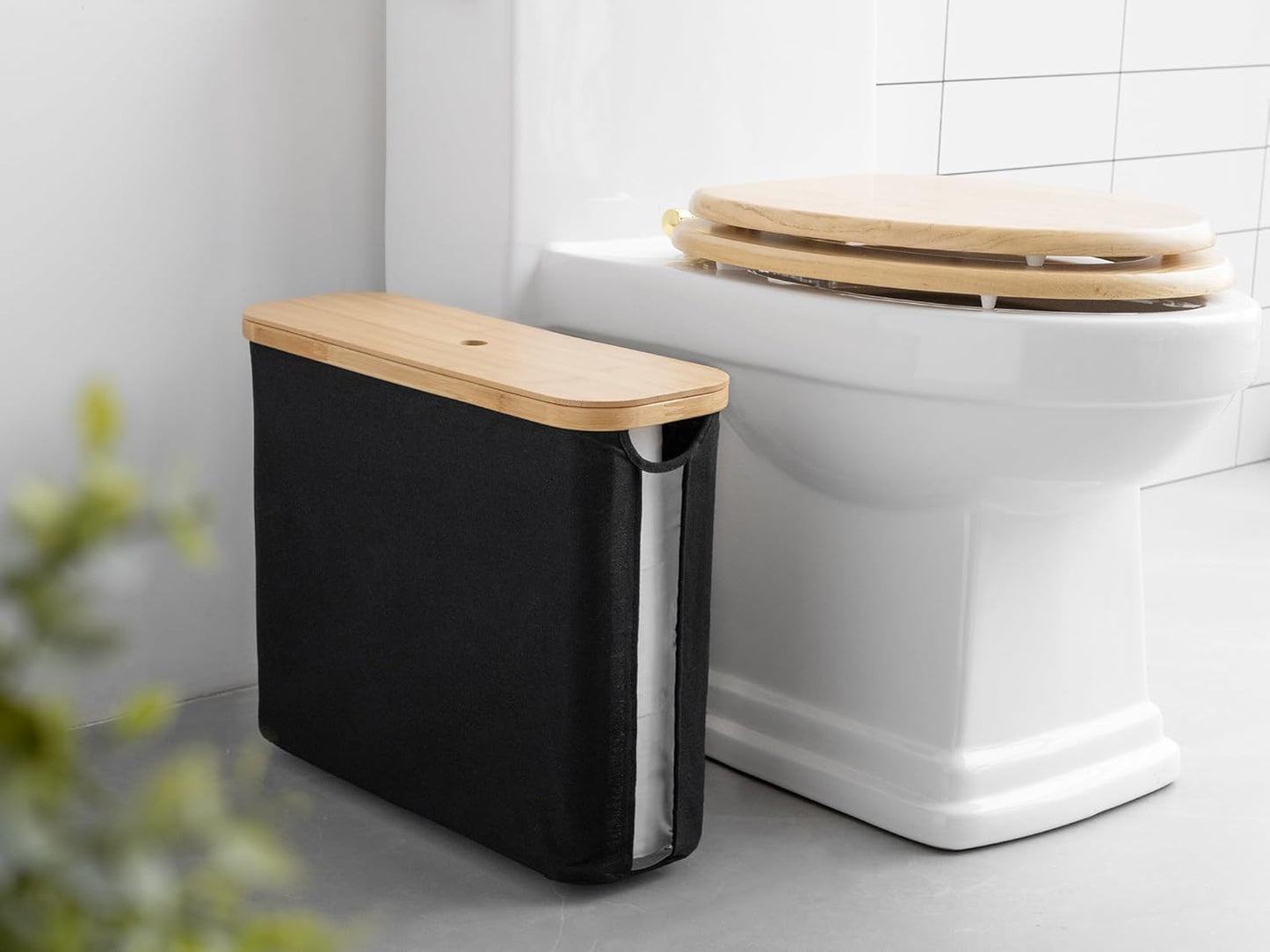 StorageWorks Toilet Paper Storage Basket, Papers Container with Bamboo Lid, Medium Toilets Holder for Up to 9 Mega