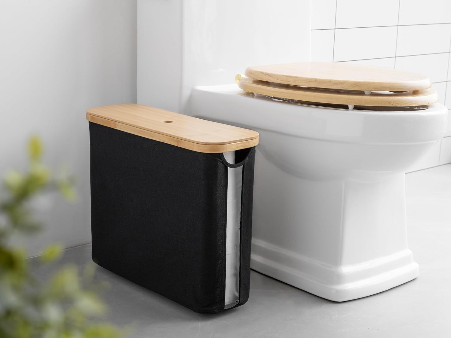 StorageWorks Toilet Paper Storage Basket, Papers Container with Bamboo Lid, Medium Toilets Holder for Up to 9 Mega