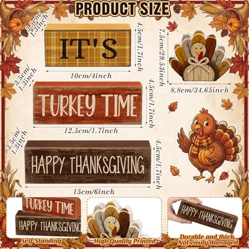 Moucuny 4 Pcs Thanksgiving Table Decorations Wooden Turkey Tiered Tray