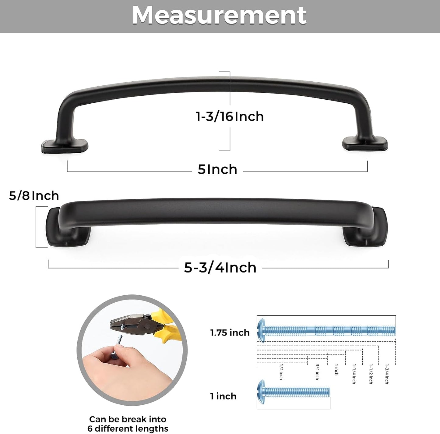 Cabinet Handles Arch Cabinet Pulls / 5" Hole Center / Black / 5 Inch / Set of 30