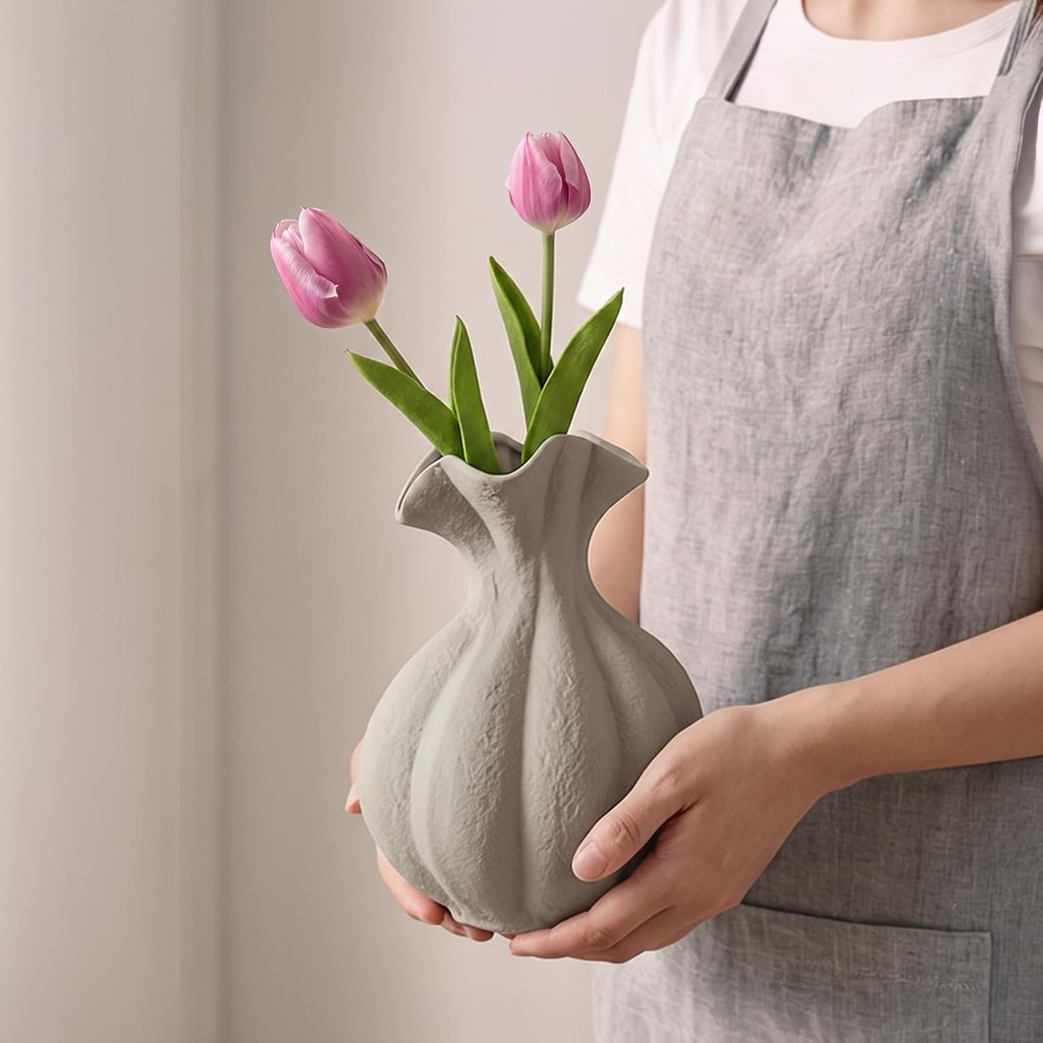 Small Farmhouse Flower Vase for Pampas Grass / Gray / 7.7 INCH