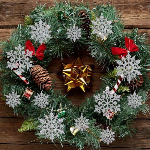 36pcs Christmas Silver Snowflake Ornaments Plastic Glitter Snow Flakes Ornaments for Winter Christmas Tree Decorations Size Varies Craft Snowflakes