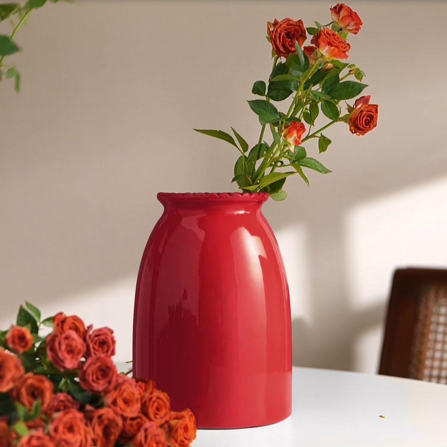 Modern Vases / Red Flower Vase- Ceramic Vase for Decor / Red-8.5inch