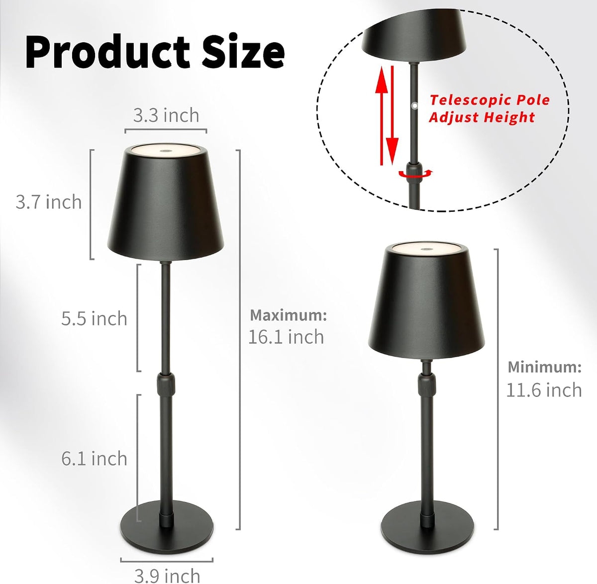 Mr.White Outdoor Waterproof Rechargeable Cordless Table Lamp with Telescopic Pole & Wicker Shade, 5200mAh Battery