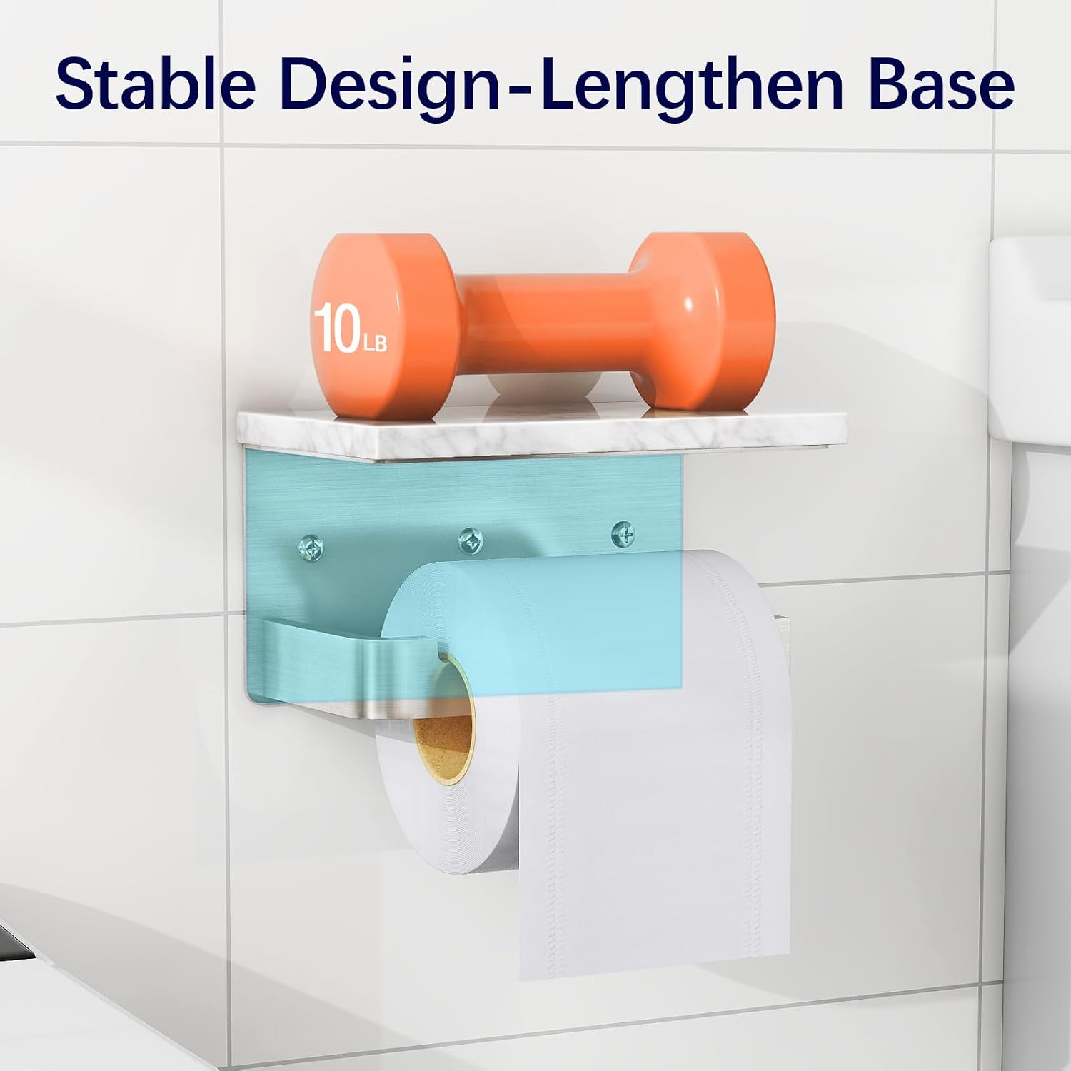 Gypie Toilet Paper Holder with Marble Shelf, Wall Mounted Brushed Nickel | Toilet Roll Holder for Bathroom Washroom