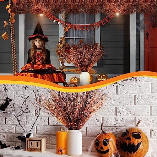 Giegxin 16 Pack 17 Inch Halloween Picks Black and Orange Glitter Berry Stem