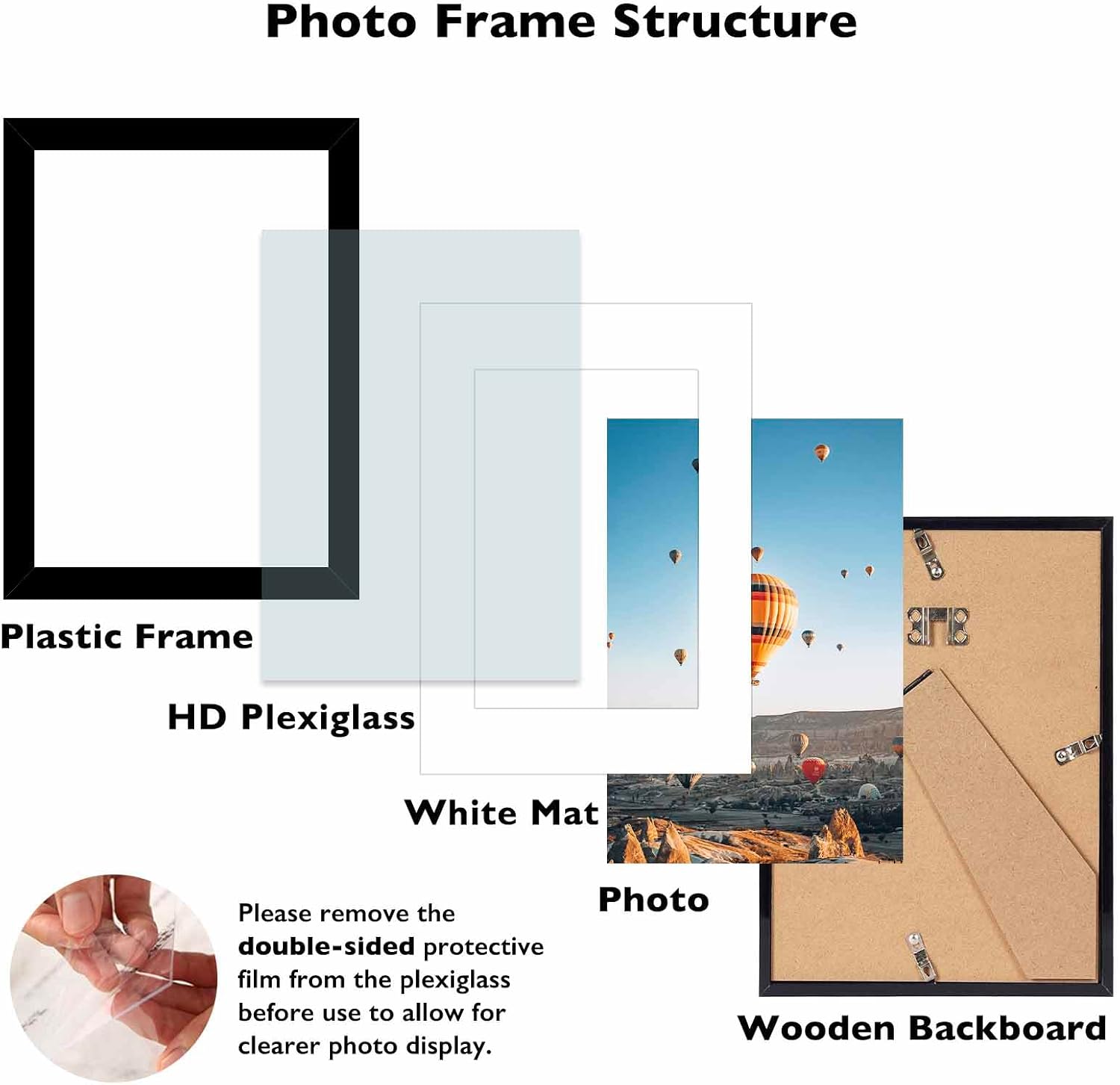 JCJMY 5.8x8.3 A5 Picture Frame Set of 6 Black with 4x6 Mat for Wall Hanging or Tabletop, Display Photo 4x6 with Mat or