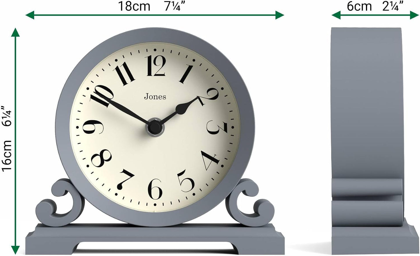 JONES CLOCKS® Saloon Mantel Clock | Small Traditional Double Scroll Design | French Navy | Contemporary Classic Style
