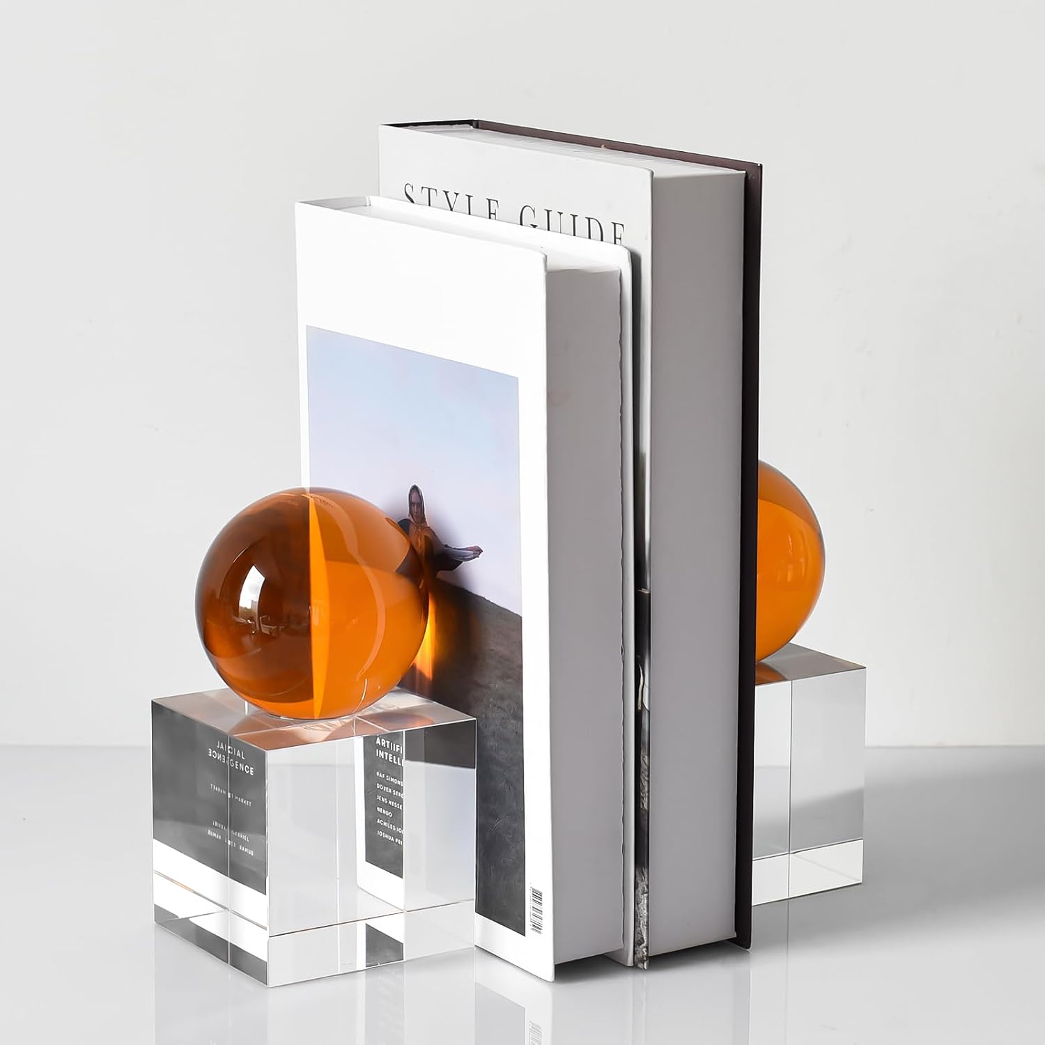 Crystal Bookends / 1 Pair of Decorative Tabletop Bookends / Amber