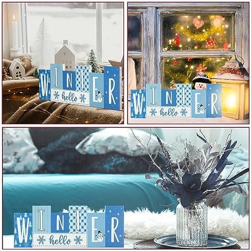 Hello Winter and Merry Christmas Wooden Sign Office Home Decor