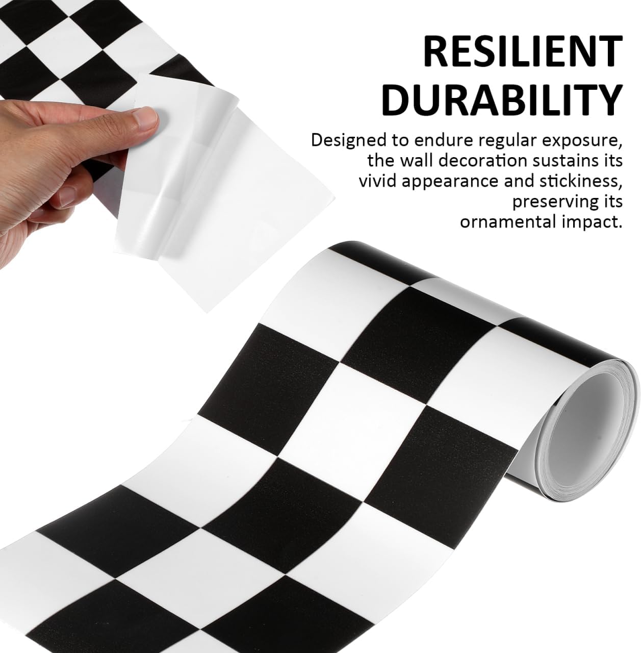 Self-Adhesive Checkered Flag Decorative Roll / Black / 7.9 Inch