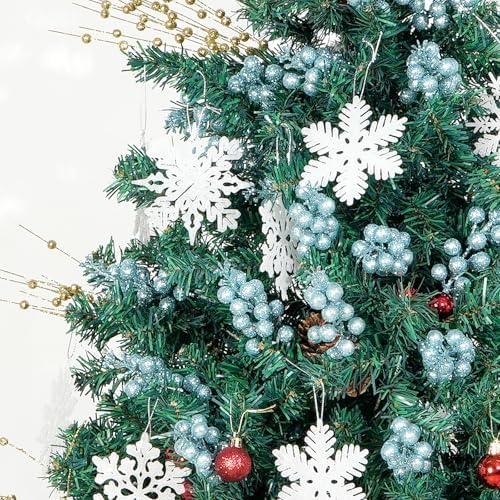 24 Pack Light Blue Berry Stems,Artificial Burgundy Glitter Red Berries,7.5 Inch Christmas Berries Picks for DIY Crafts Christmas Tree Christmas Wreath Home Wedding Home Party Decoration (Light Blue)