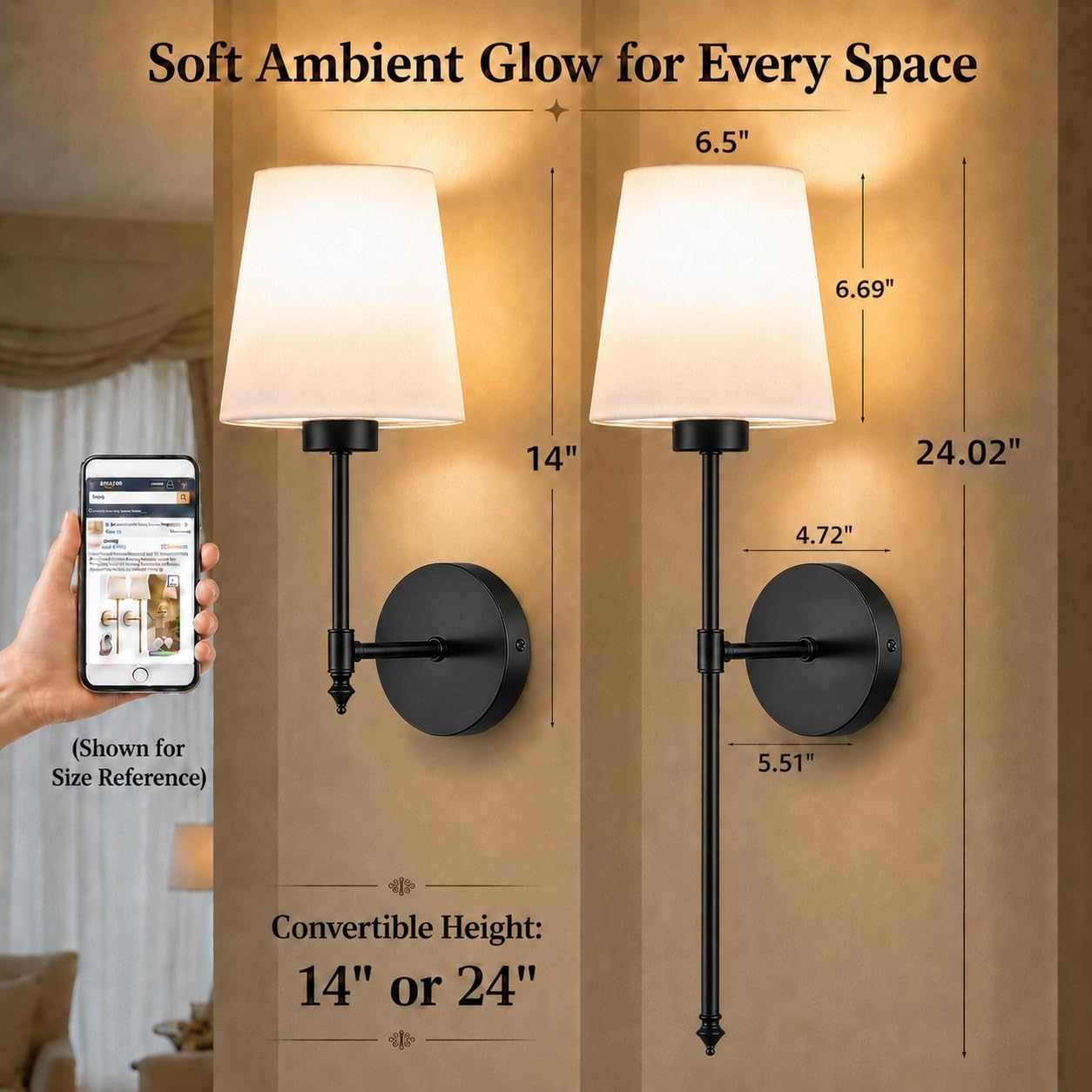 IRONPAX Wall Sconces Battery Operated Set of 2, Wireless Rechargeable Wall Sconce Set of Two, Dimmable Wall Lights with