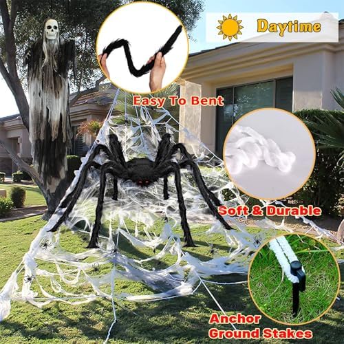 Halloween Giant Spider Web Lights Decorations Outdoor, 16.4Ft 200 LED Lighted Spider Web Light up with 8 Modes for Yard House Decor