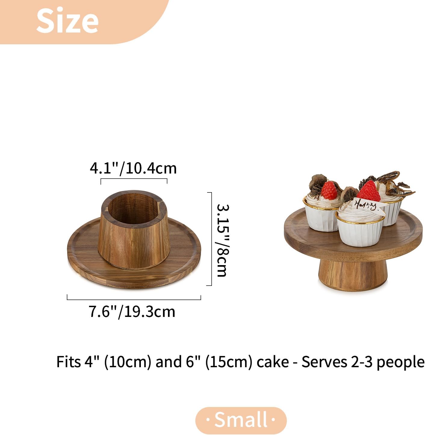 Wood Cake Stand Cupcake Stand / 7.6" Diameter / 7.6 Inch