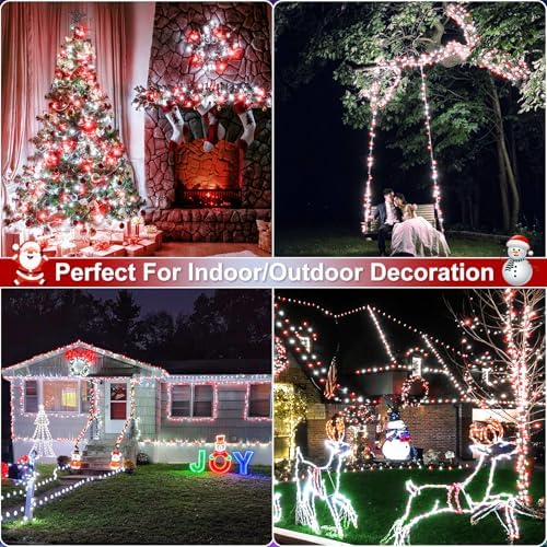 100FT 300 LED Christmas Lights Outdoor, Red and White Christmas Tree Lights
