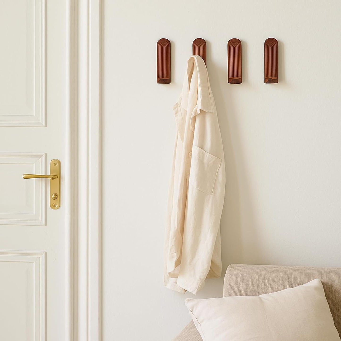 Rainbow Arch Adhesive Wall Hooks Boho Handmade Wooden No Drill Hangers Waterproof / Brown / Set of 4