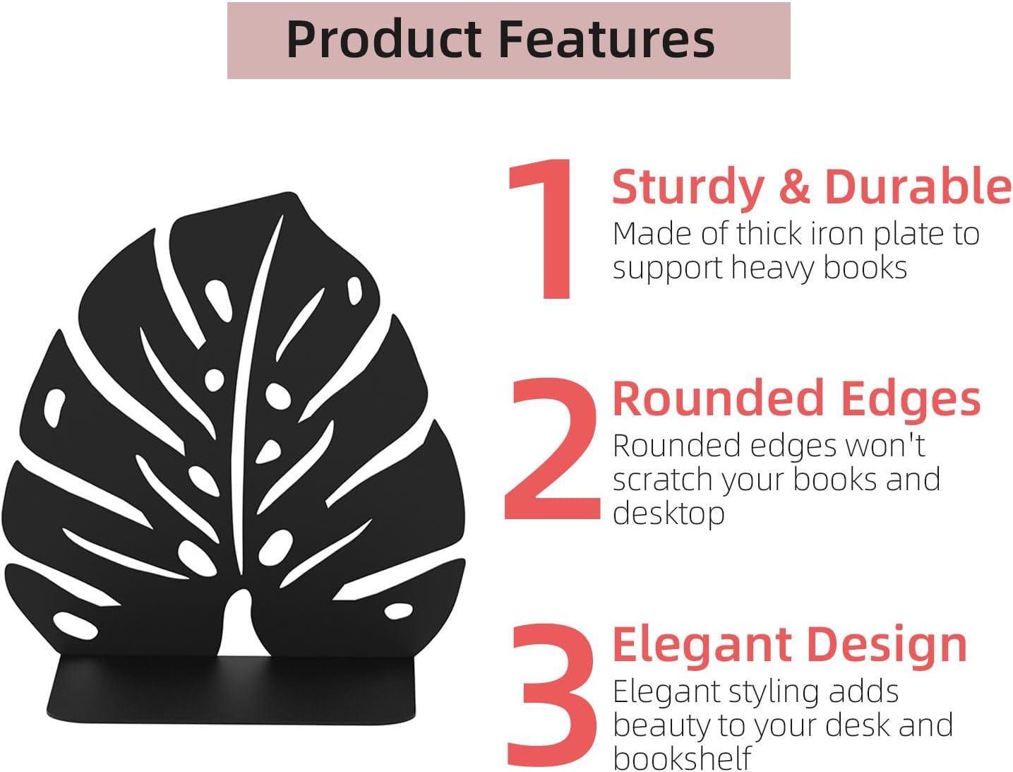 Sturdy Metal Book Ends for Heavy Books / Black / Set of 2