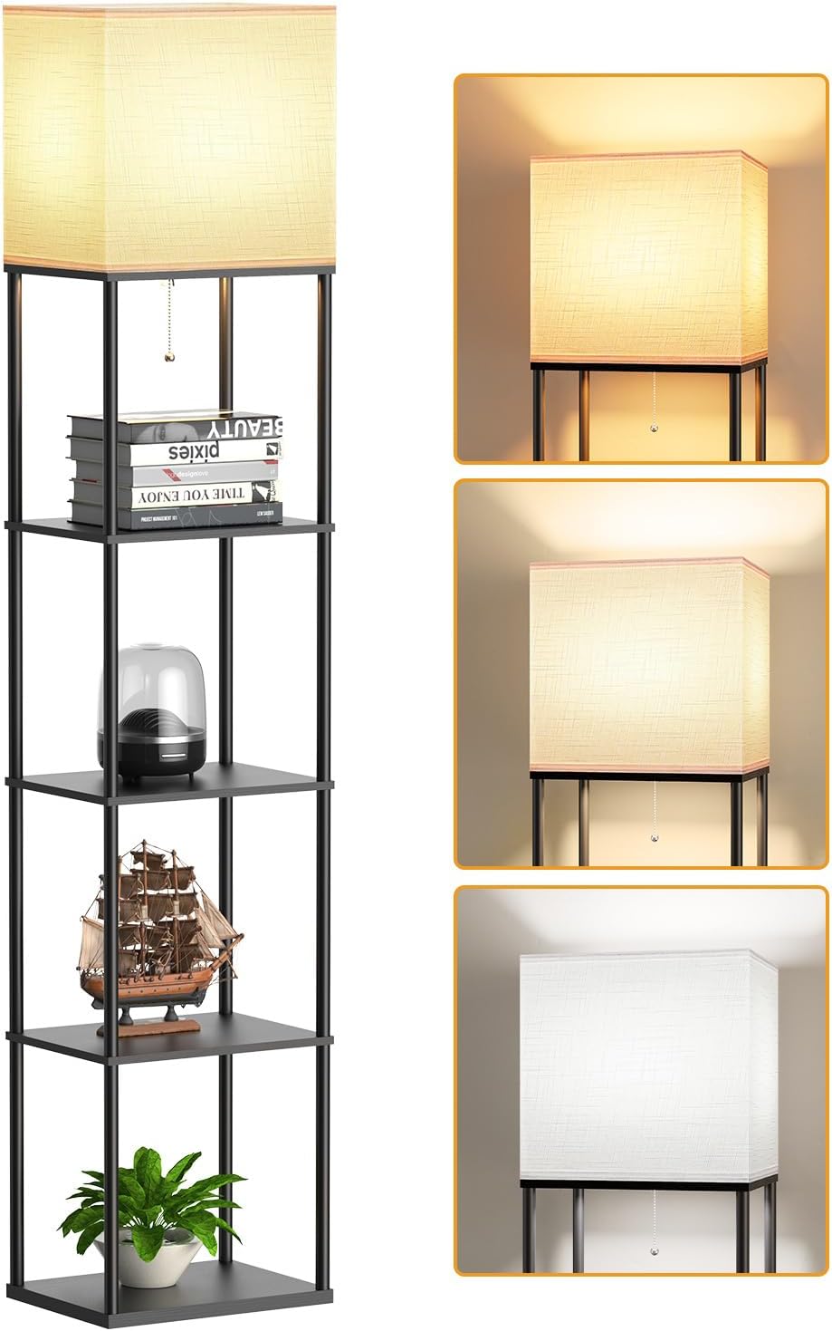 Large Floor Lamp with Shelves, 5-Tier Tall Floor lamp with for Living Room, Shelf Floor Lamp with 3 CCT LED Bulb