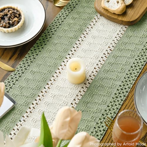 Artoid Mode Light Green Farmhouse Woven Table Runner 12x36 Inch
