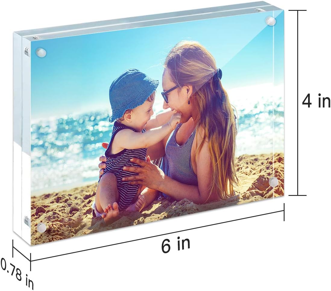 HELPLEX Acrylic Frame, 2 Pack 4x6 Acrylic Picture Frames, 20mm Thicker Frameless Clear Frame Double Sided Magnetic