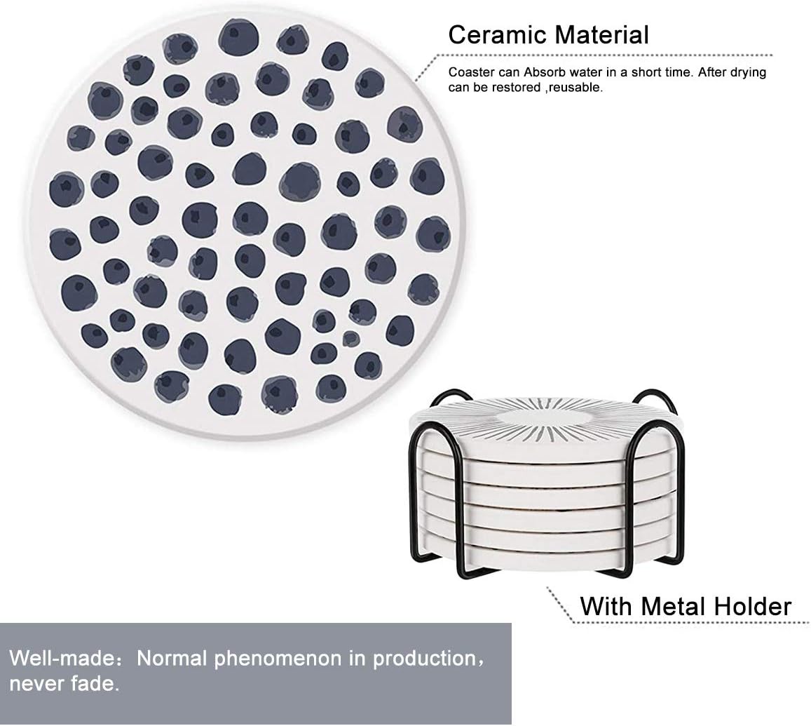 Holder Absorbent Ceramic Stone Coasters / White and Black / Set of 6