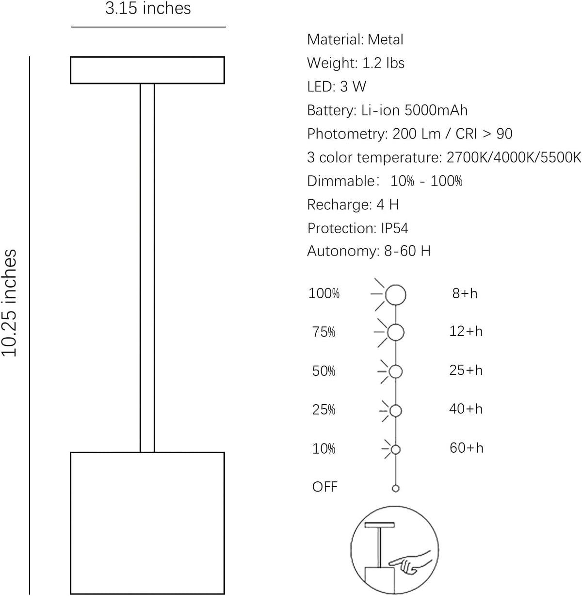 2-Pack Cordless Rechargeable LED Table Lamp (Matte Black) | 5000mAh Battery, 3-Color Stepless Dimming, IP54 Waterproof