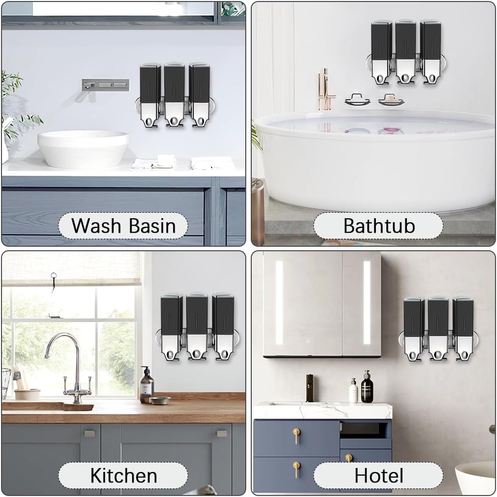 3 x 500ml per Cup Wall Mounted Manual Soap Dispenser for Home, Bath, Kitchen, Hotels, Restaurants. Shower and Lotion