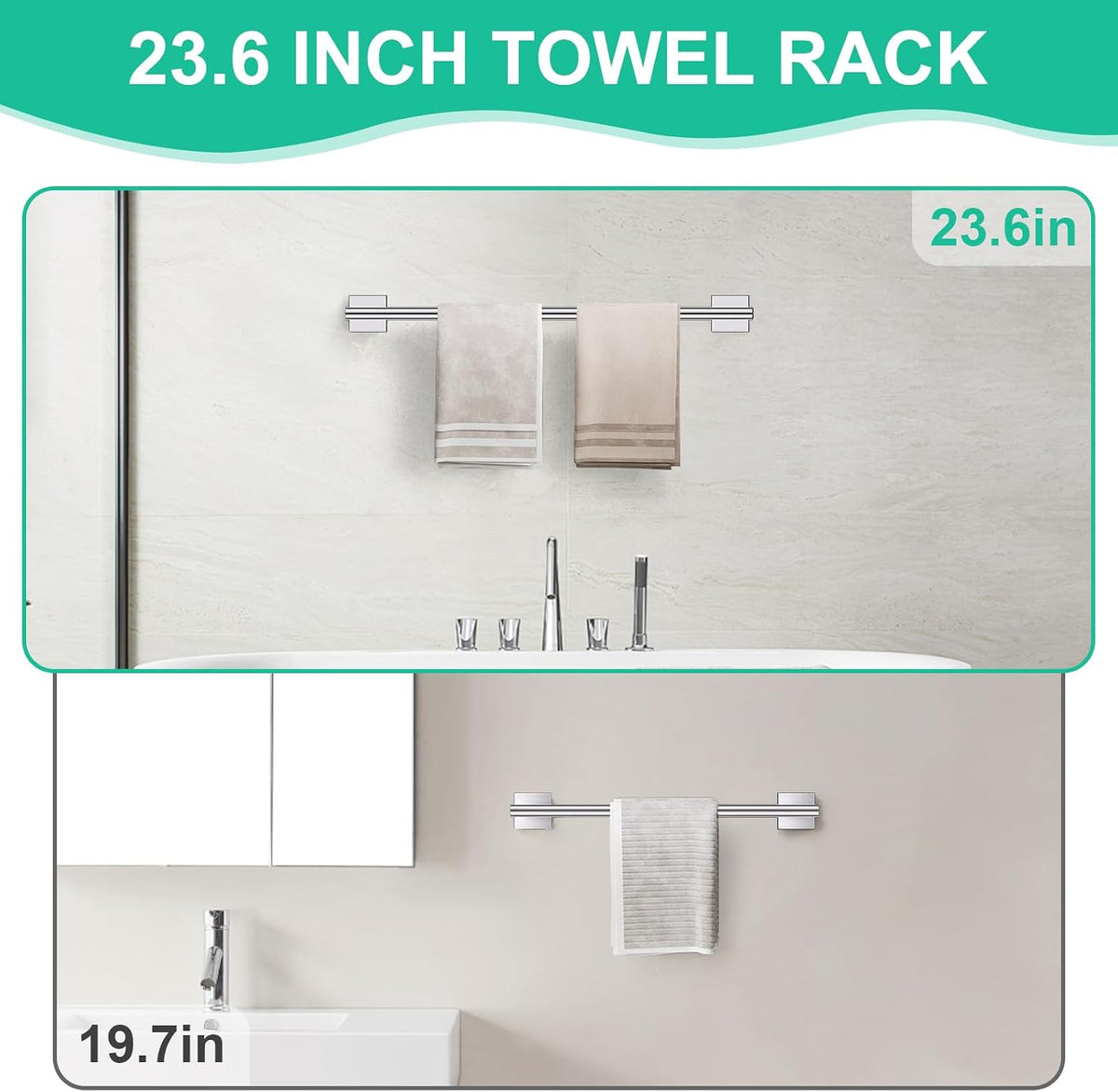 Chrome Bathroom Hardware Towel Bar Set, 5 Pieces Double Dase Toilet Paper Holder Towel Holder Set, 23.6 Inch Stainless