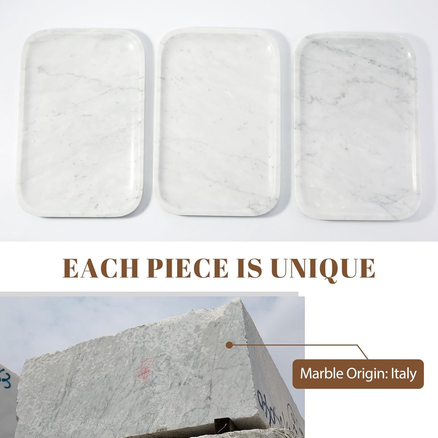 Marble Tray / Marble Vanity Tray for Countertop Bathroom Kitchen Dresser / Bianco Carrara / 12 x 8