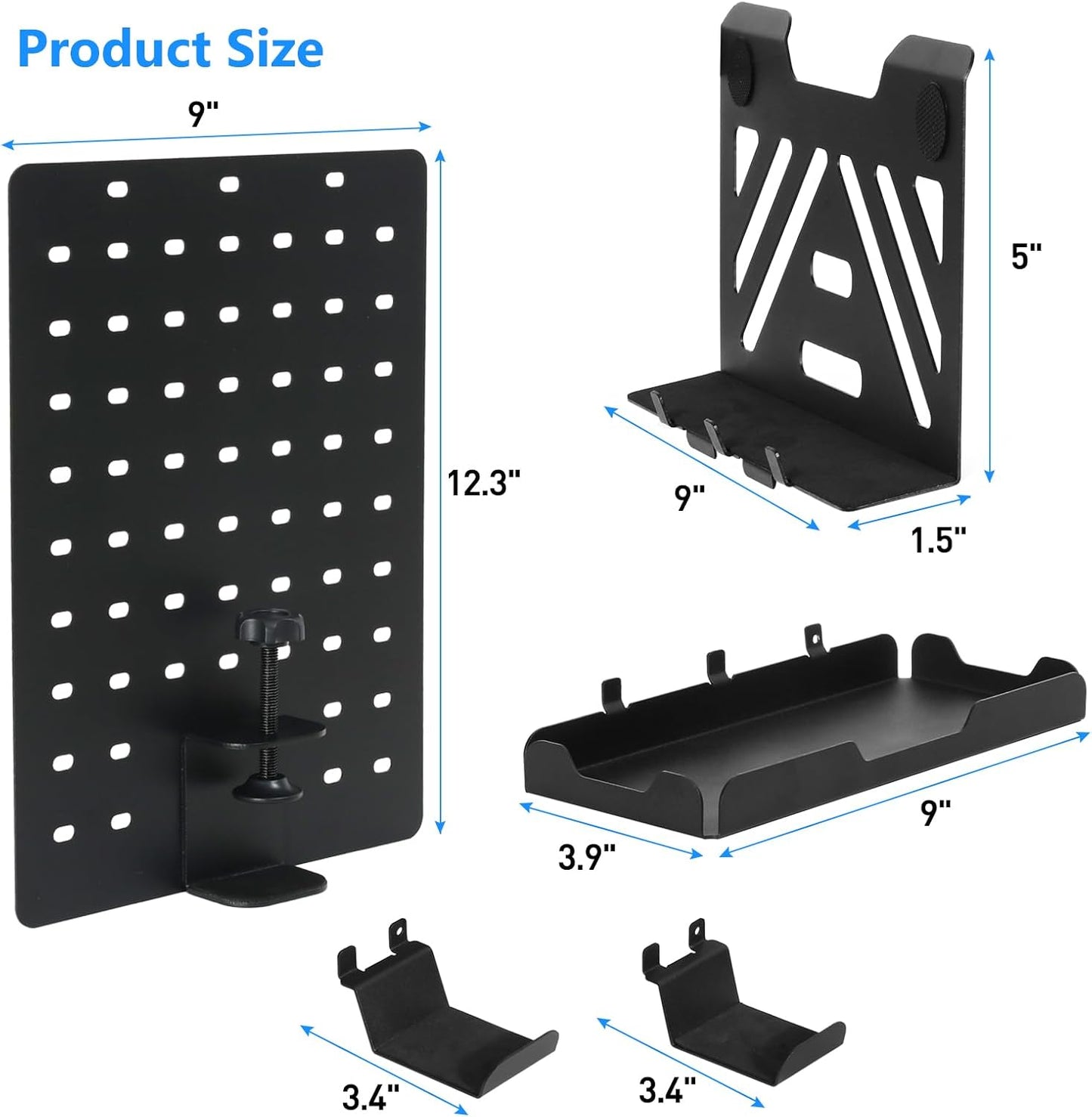 MAXECHO Desk Side Storage Holder, Metal Pegboard, Above or Under Desk Laptop Mount, Table Side Hanging File Organizer