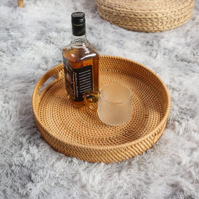 Round Rattan Serving Tray Decorative Woven Ottoman Trays / 11.8 / Natural / 11.8 x 2