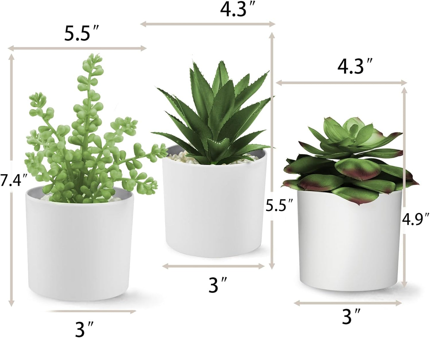 Succulent Plants Artificial in White Pots Small Faux Potted / Faux Plants-white / Set of 3