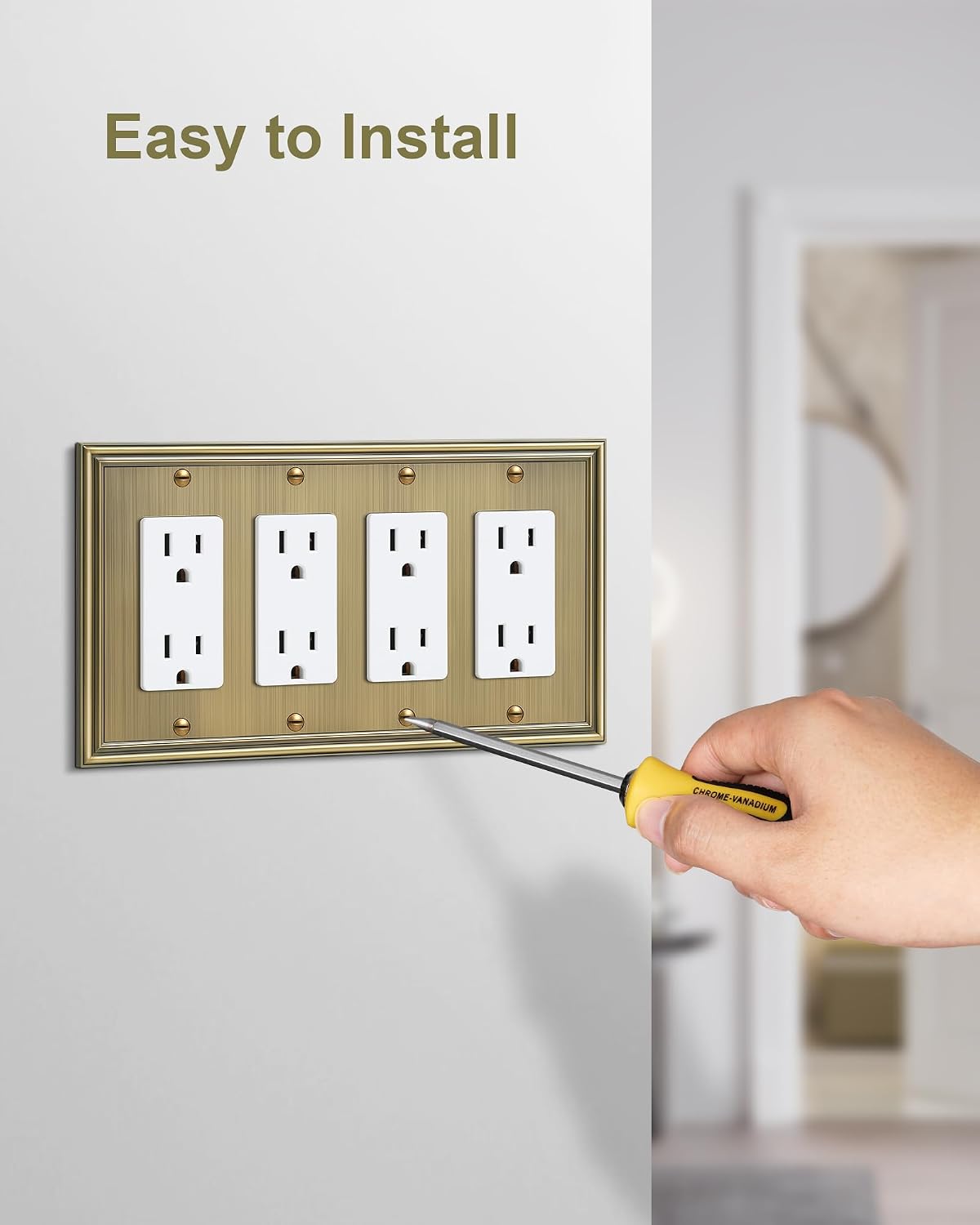 2-Pack Zinc Alloy Quad Decorator Outlet Cover Plate, Solid Wall Plates | Decorative Switch Plates and Outlet Covers, 4