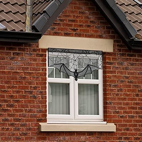 Tatuo 3 Pcs Halloween Black Lace Valances Spiderweb Bat Mantle Scarf