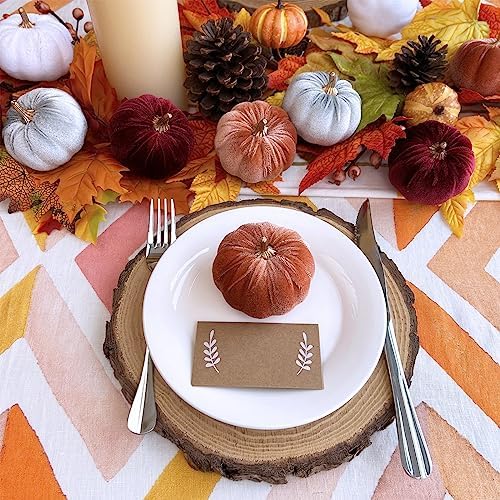Winlyn 12 Pcs Assorted Small Faux Rustic Velvet Pumpkins Decorative Fabric Foam Pumpkins in Burgundy Bronze Gray White 3" for Fall Wedding Halloween Thanksgiving Table Centerpiece Décor