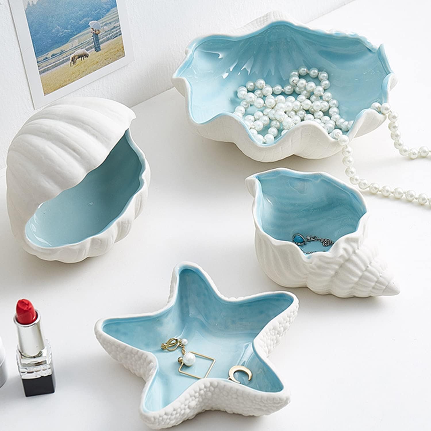 Large Shell Jewelry Dish Tray Ceramic Shell Ring / Shell Jewelry Decorative Tray / 6.7 x 7 x 2.4