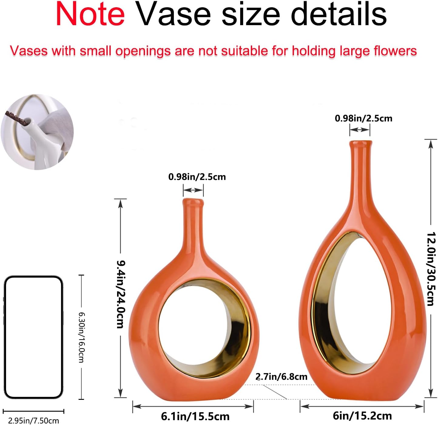 Vase Ceramic Orange Vases Home Decor / Orange and Gold