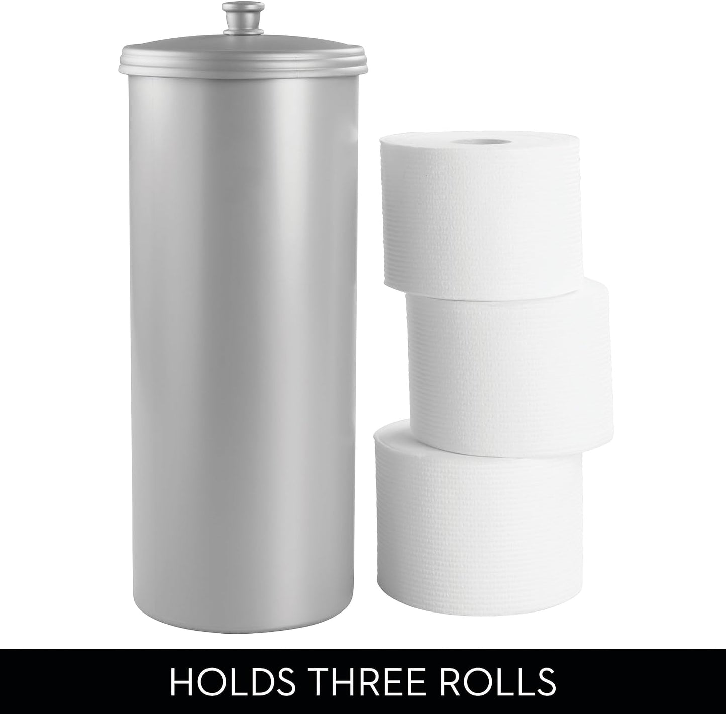 iDesign Freestanding Bathroom Toilet Paper Storage Holder, 2-Pack, Silver | With Lid, For 3 Extra Rolls