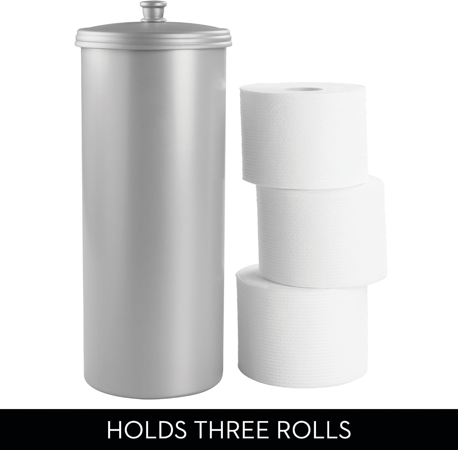 iDesign Freestanding Bathroom Toilet Paper Storage Holder, 2-Pack, Silver | With Lid, For 3 Extra Rolls