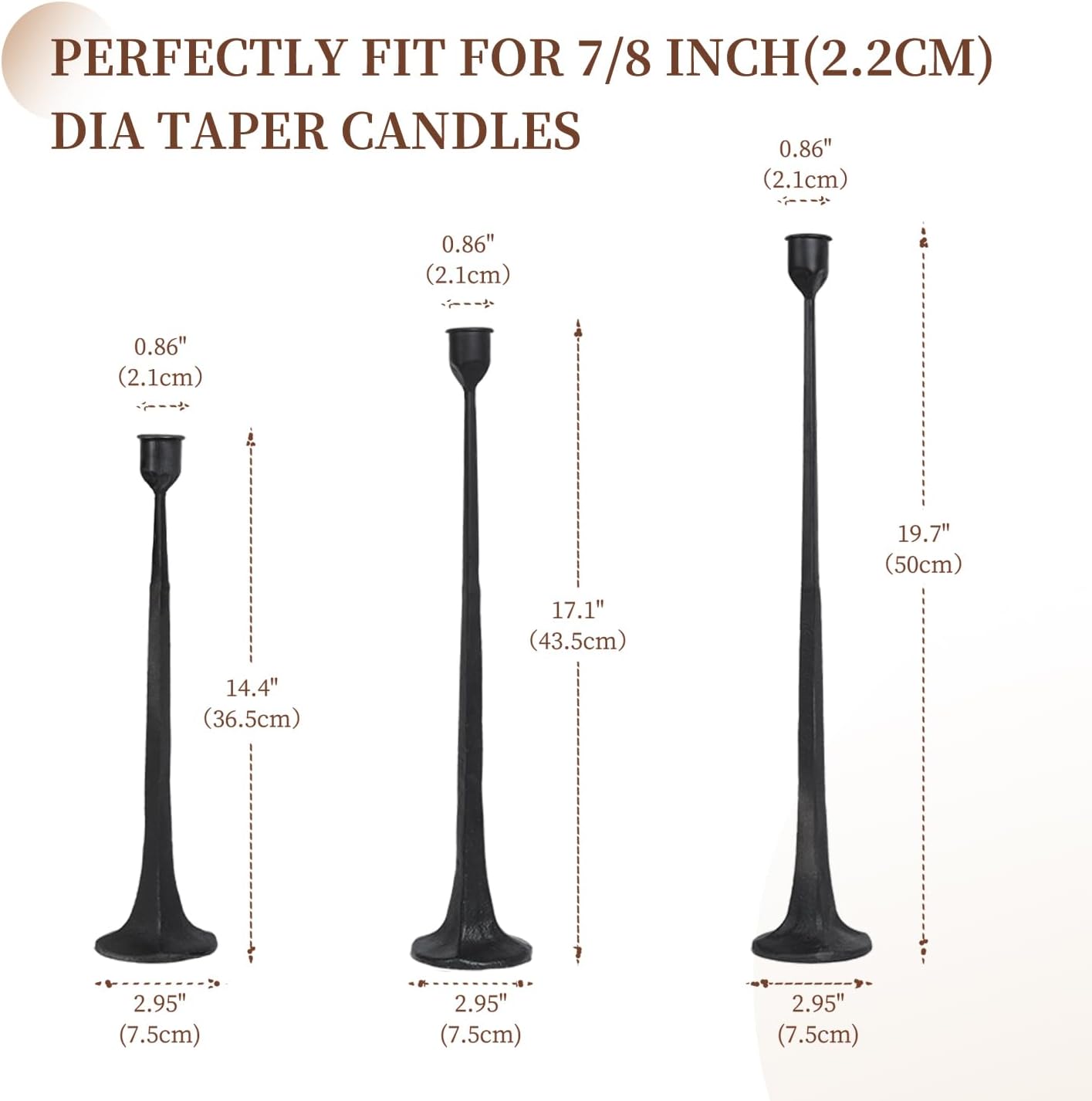 Iron Black Candlestick Holders, Set of 3 Candle Stick Holders,Fits 3/4 inch Thick Candle&Led Candles, Vintage Modern