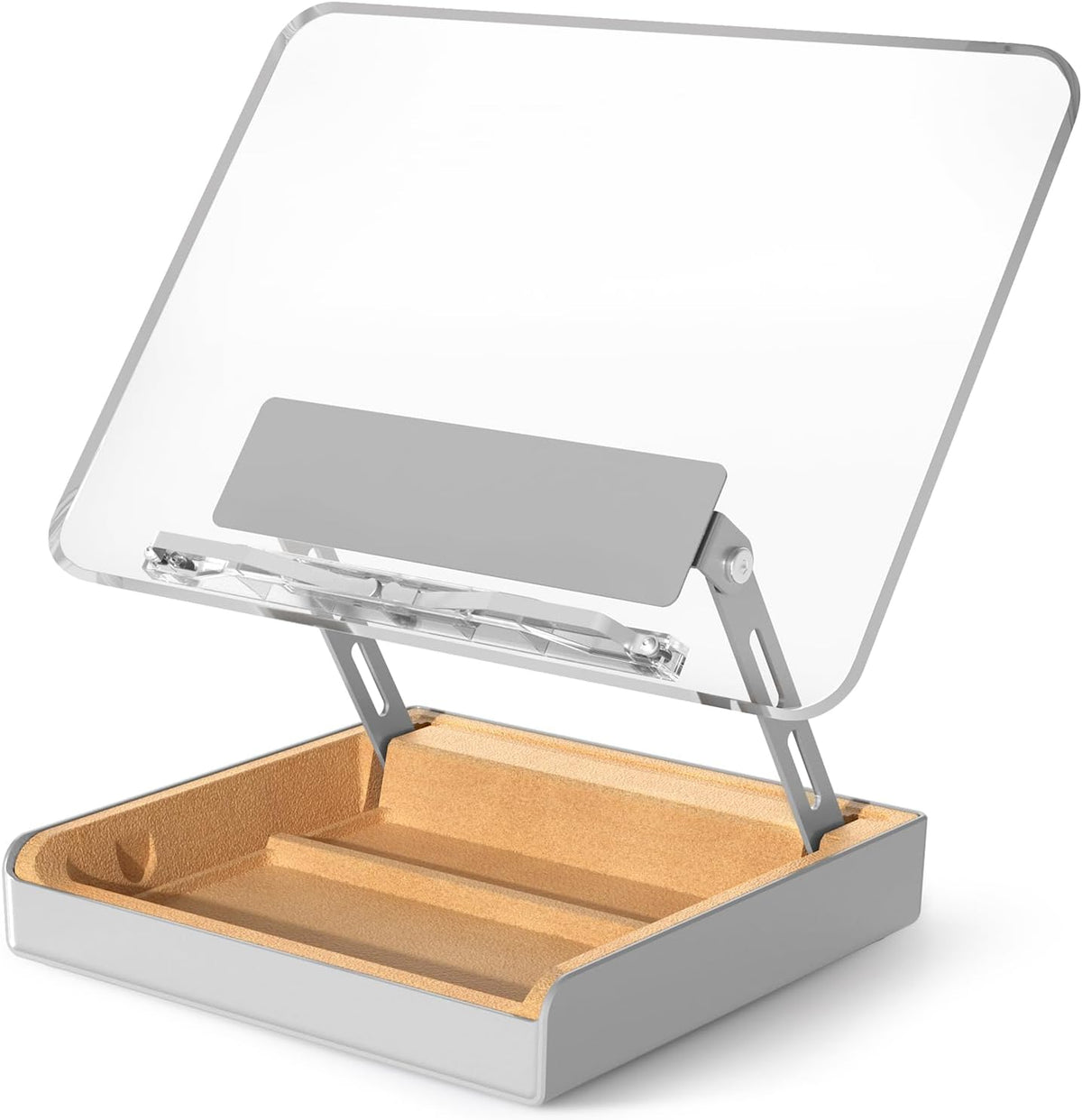 Book Stand with Storage, Book Holder for Reading Hands Free | Wooden Cookbook Stand for Kitchen Counter, Adjustable